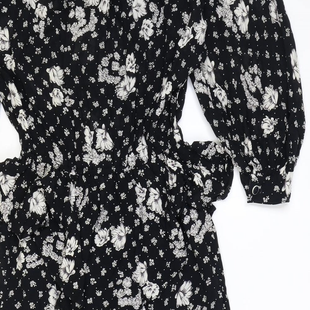 Options at Austiun Reed Womens Black Floral Viscose Pencil Dress Size 12 Round Neck Button - Peplum