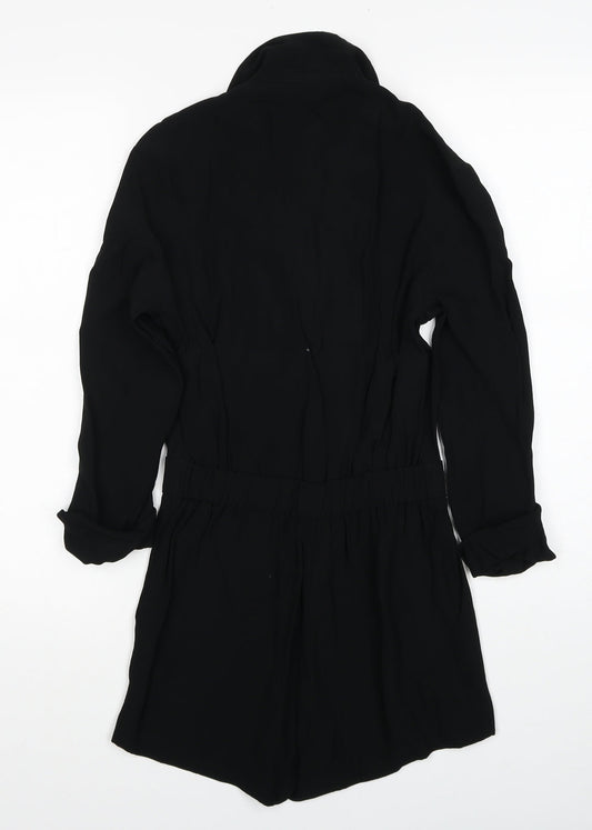 Topshop Womens Black Viscose Playsuit One-Piece Size 4XL Button