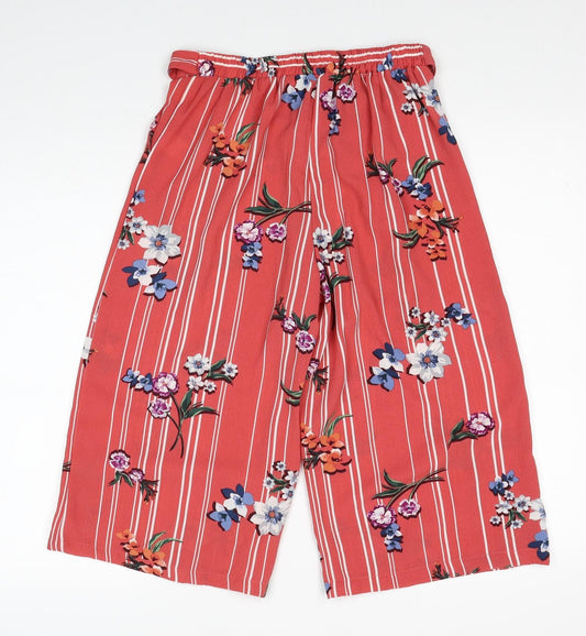 Primark Womens Red Geometric Polyester Trousers Size 8 Regular