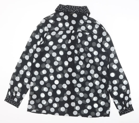 Lipsy Womens Black Polka Dot Polyester Basic Button-Up Size 8 Collared