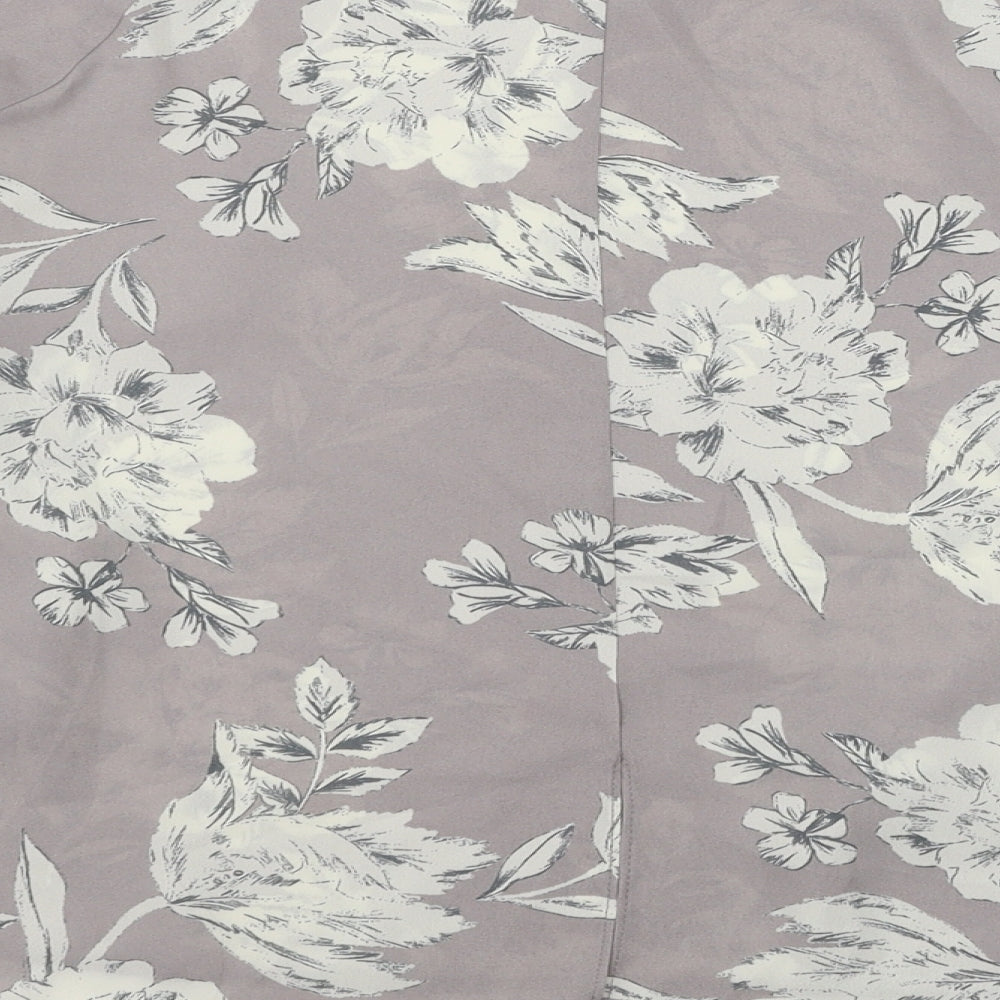 Primark Womens Grey Floral Polyester Basic Blouse Size 8 Boat Neck - Flute Sleeve