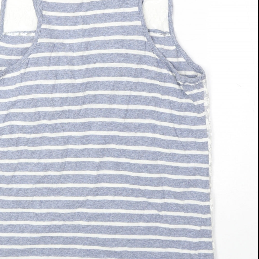Matalan Womens Blue Geometric Cotton Basic Tank Size 14 Scoop Neck - Lace Overlay