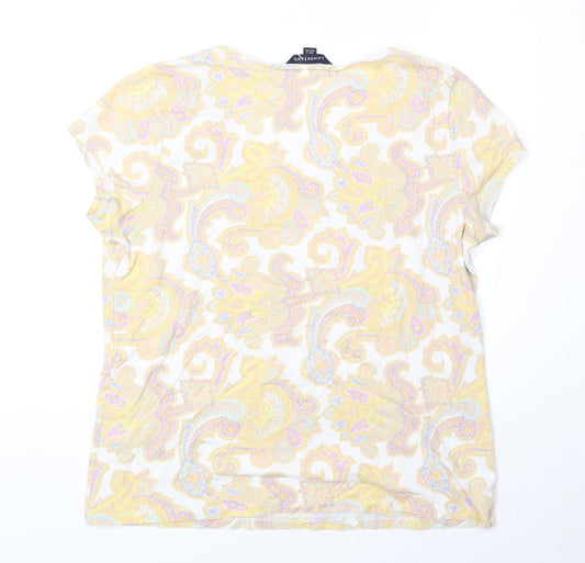 Lands' End Womens White Paisley Viscose Basic T-Shirt Size 10 Scoop Neck