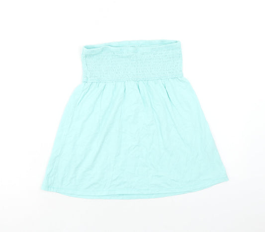 Papaya Womens Blue Cotton Basic Blouse Size 12 Off the Shoulder - Shirred Bandeau