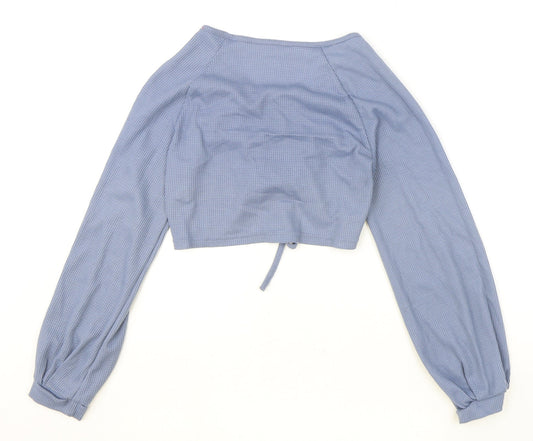SheIn Womens Blue Polyester Cropped Blouse Size S Sweetheart - Ruched Front