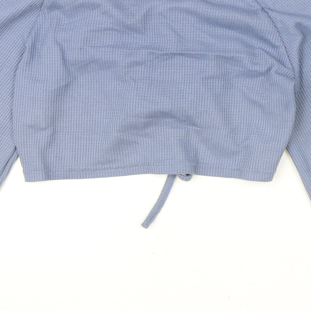 SheIn Womens Blue Polyester Cropped Blouse Size S Sweetheart - Ruched Front