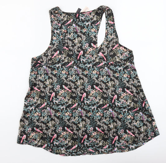 Accessorize Womens Black Floral Polyester Basic Tank Size L Scoop Neck