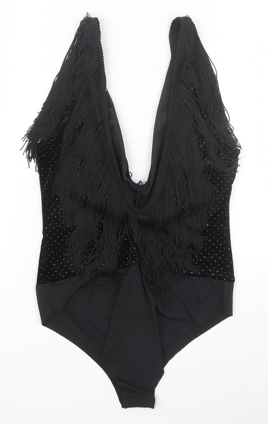 Zara Womens Black Polyester Bodysuit One-Piece Size M Button