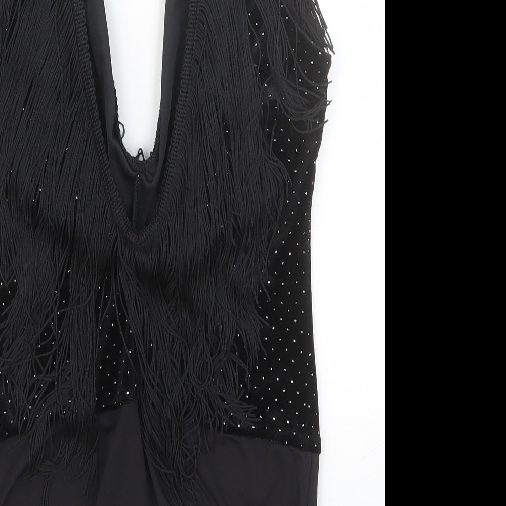 Zara Womens Black Polyester Bodysuit One-Piece Size M Button