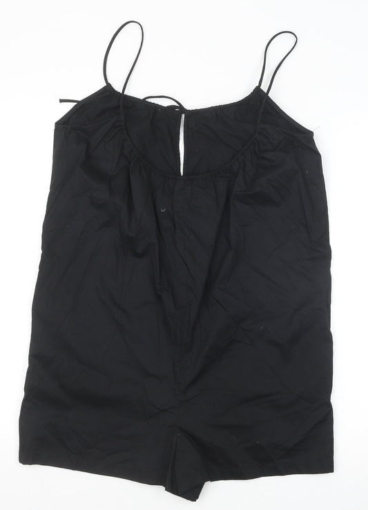 Zara Womens Black 100% Cotton Playsuit One-Piece Size M Tie