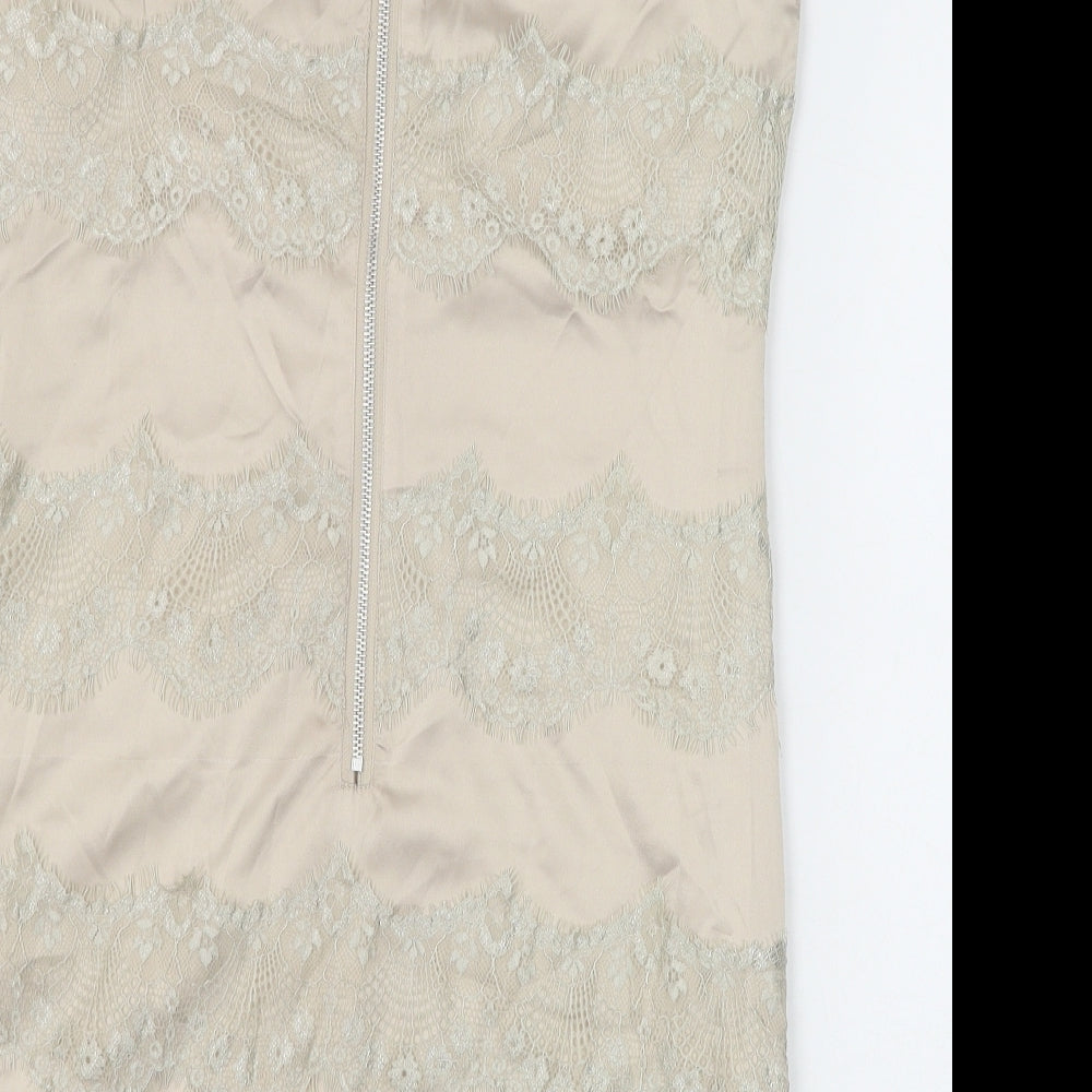 AX Paris Womens Gold Polyester Shift Size 10 Boat Neck Zip - Lace Detail