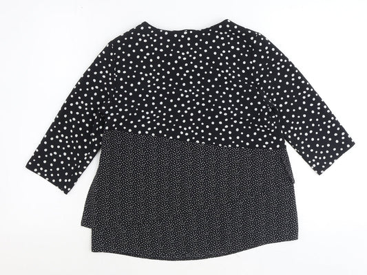 Nutmeg Womens Black Polka Dot Polyester Basic Blouse Size 6 Round Neck