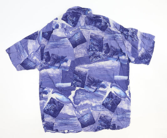 Mens UK Size S Preworn Blue Button-Up Short Sleeve Casual Shirt
