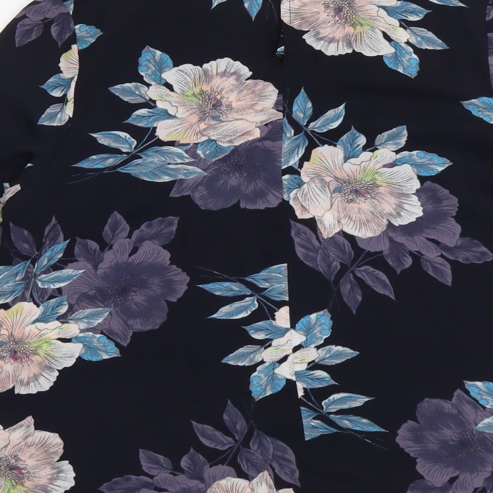 F&F Womens Blue Floral Polyester Basic Blouse Size 6 Scoop Neck - Bell Sleeve