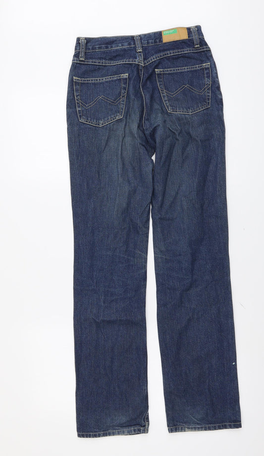 United Colors of Benetton Womens Blue Cotton Straight Jeans Size 26 in L31 in Regular Button
