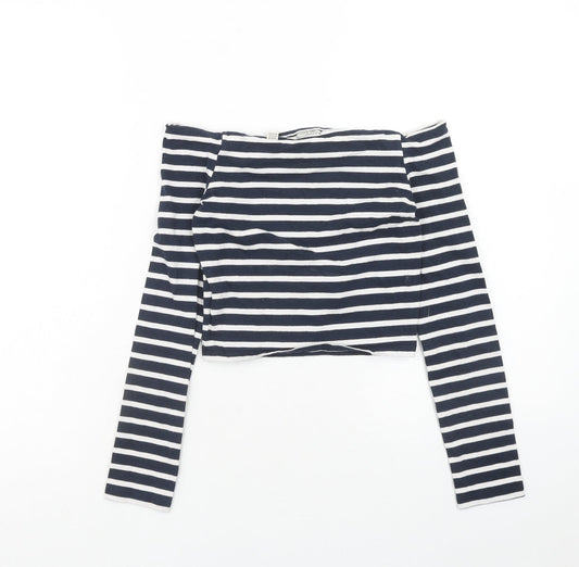 Jack Wills Womens Blue Striped Cotton Cropped Blouse Size 6 Off the Shoulder - Bardot
