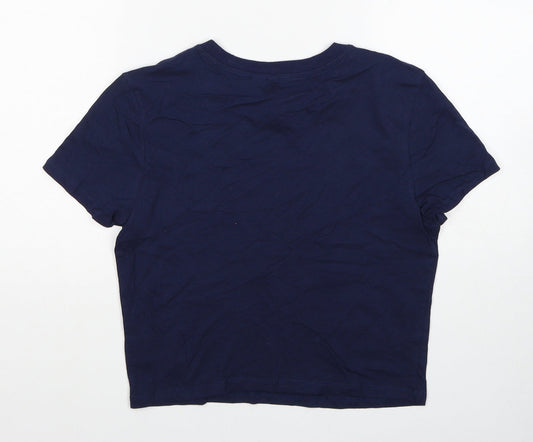 Divided by H&M Womens Blue Cotton Cropped T-Shirt Size M Scoop Neck - Wellness Society