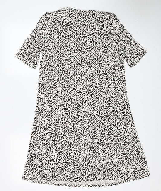 Marks and Spencer Womens White Animal Print Viscose A-Line Size 12 Round Neck - Leopard Print