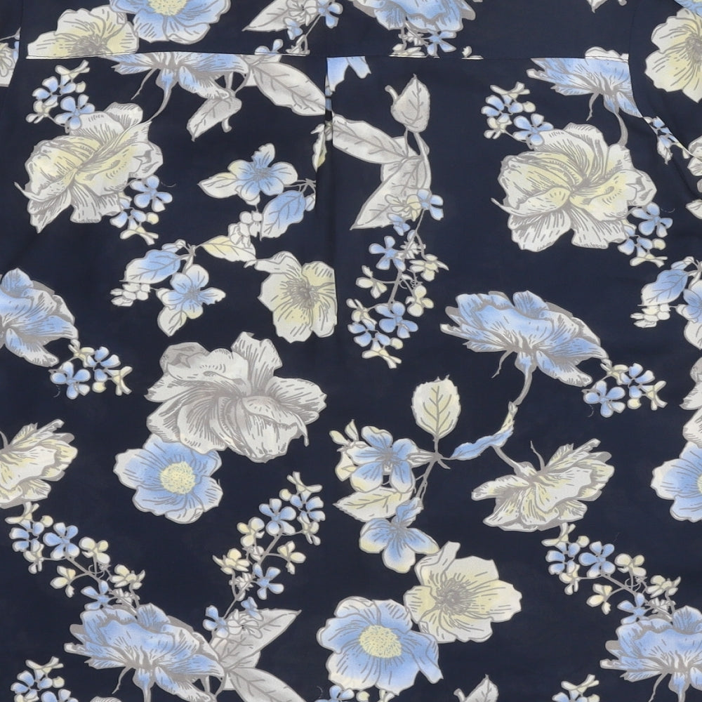 EWM Womens Black Floral Polyester Basic Blouse Size 14 Boat Neck