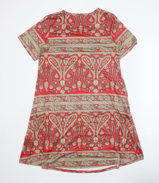Preworn Womens Red Paisley Polyester A-Line Size M Boat Neck Pullover