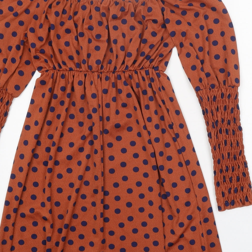 Miss Selfridge Womens Orange Polka Dot Polyester A-Line Size 10 Off the Shoulder Pullover