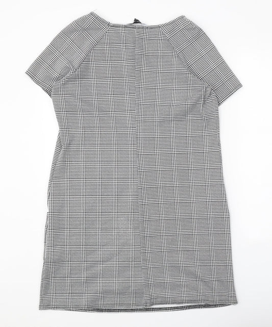 New Look Womens Black Check Polyester Shift Size 14 Boat Neck Pullover