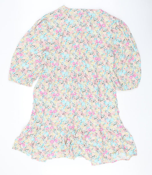 NEXT Womens Multicoloured Floral Viscose A-Line Size 12 Scoop Neck Tie