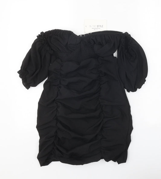 In the Style Womens Black Polyester Mini Size 6 Off the Shoulder Zip - Bardot