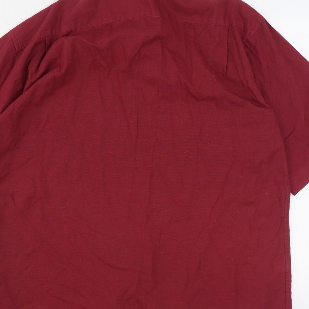 Mens UK Size 16.5 Marks and Spencer Red Button-Up Short Sleeve Casual Shirt