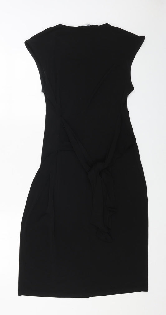 Debenhams Womens Black Polyester Pencil Dress Size 12 Round Neck Pullover