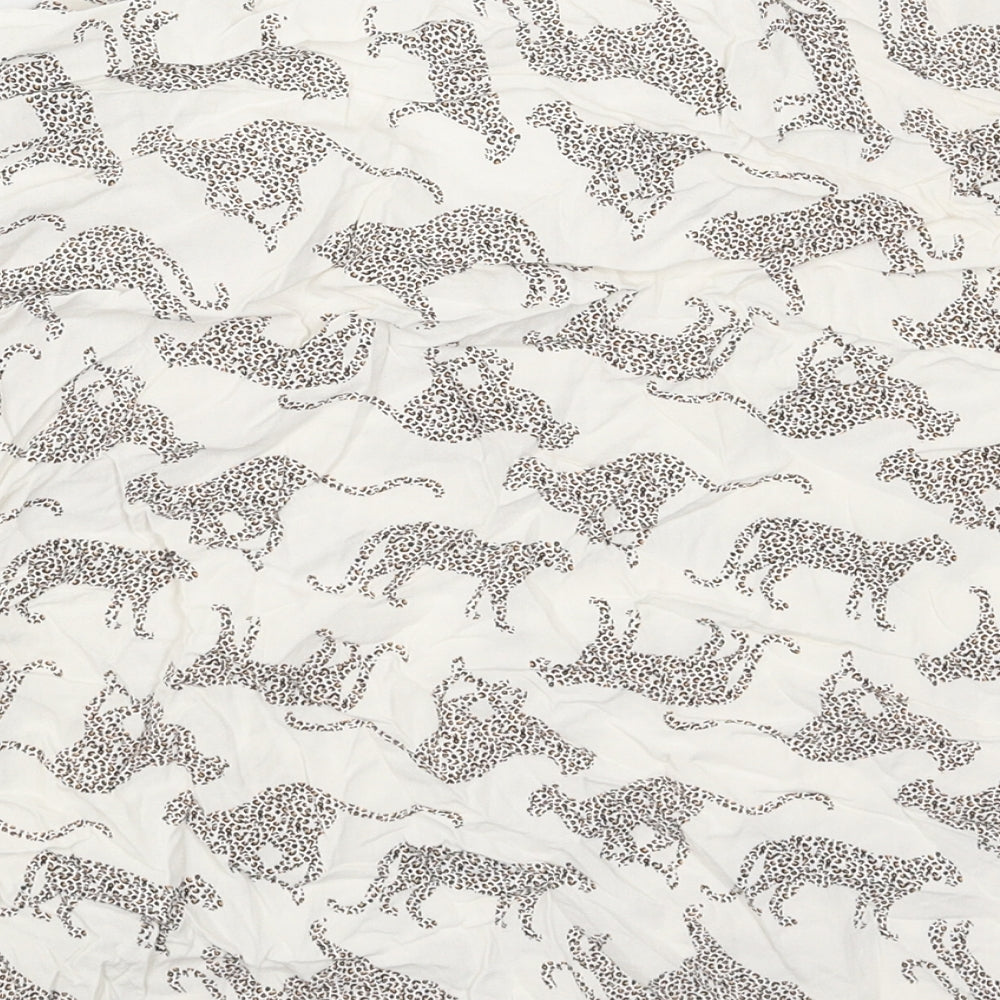 Primark Womens White Geometric Viscose Cropped Blouse Size 10 Cowl Neck - Cheetah