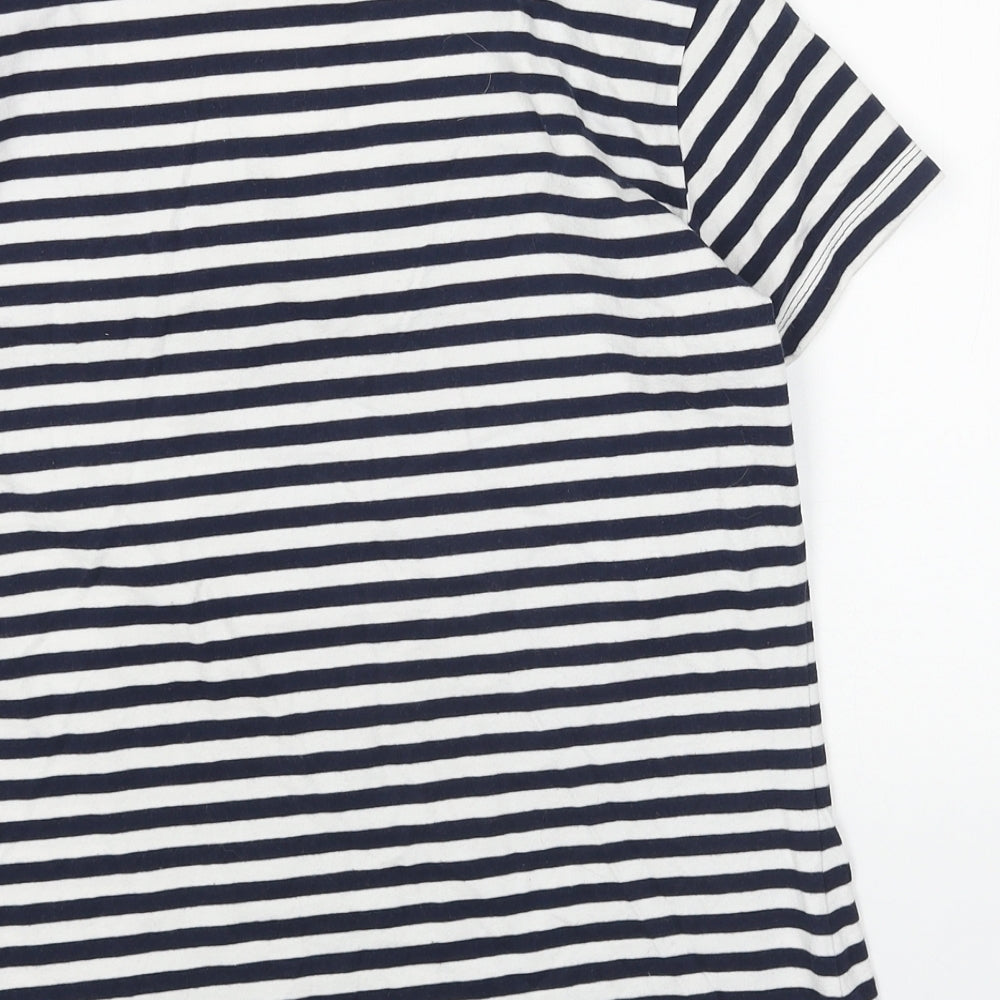 Avenue Womens Blue Striped Cotton Basic T-Shirt Size S Scoop Neck