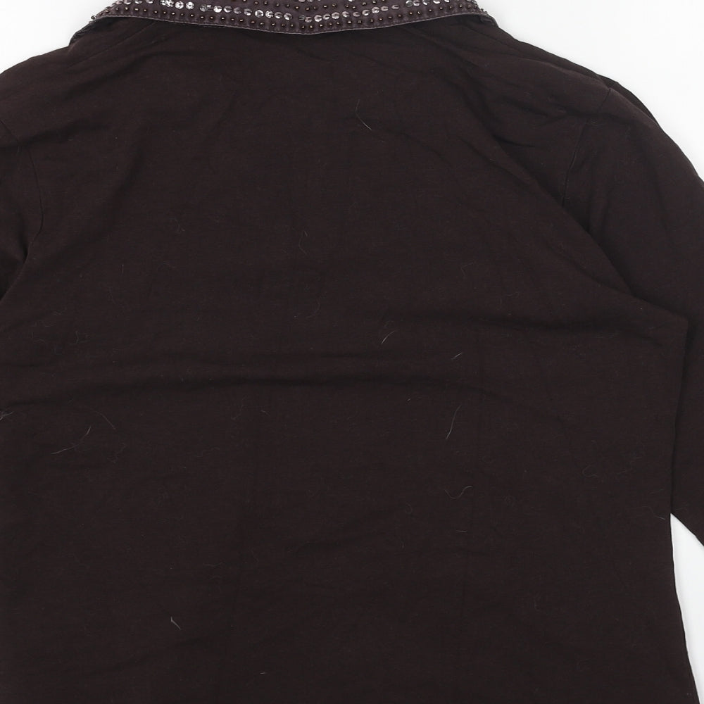Olsen Womens Brown Cotton Basic Blouse Size 12 Collared