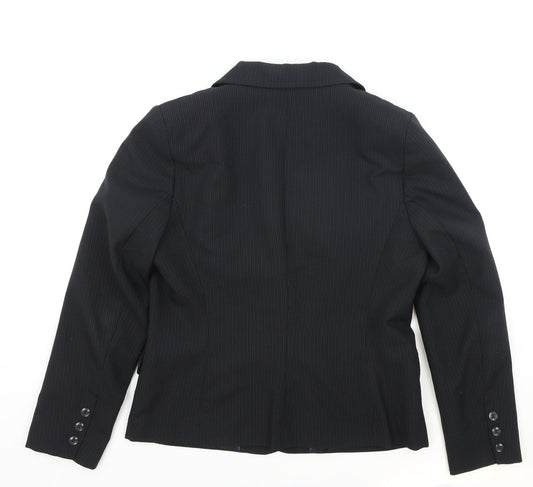 Papaya Womens Black Striped Polyester Jacket Blazer Size 14
