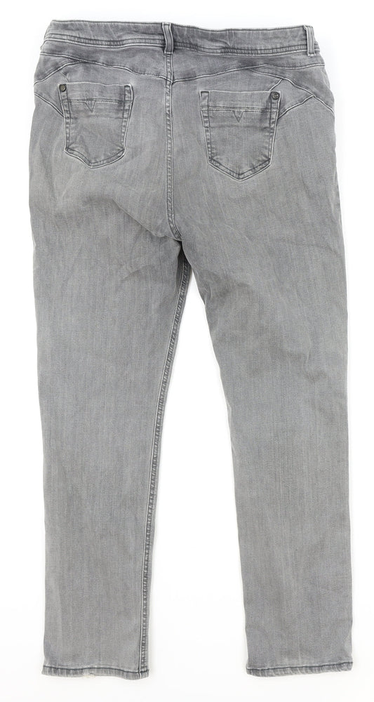 Per Una Womens Grey Cotton Straight Jeans Size 34 in Slim Zip