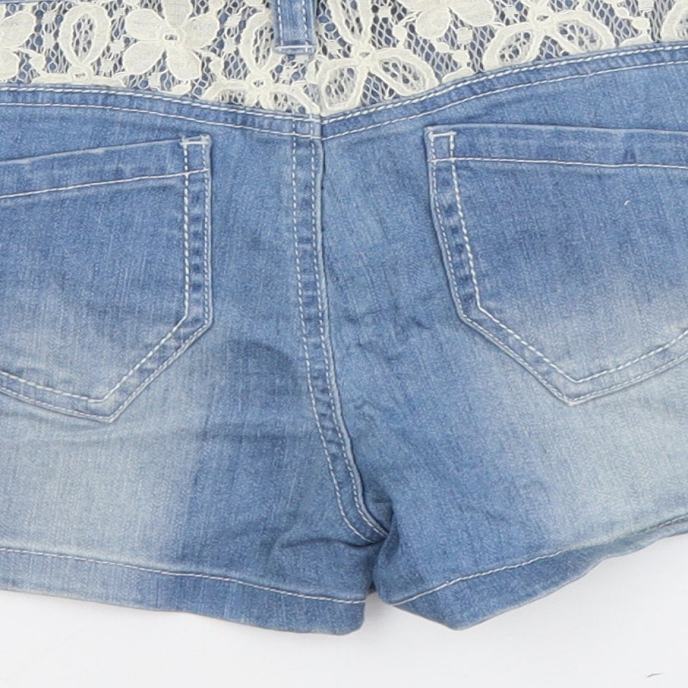 Beans West Womens Blue Cotton Boyfriend Shorts Size 25 in L3 in Regular Button - Lace Detail