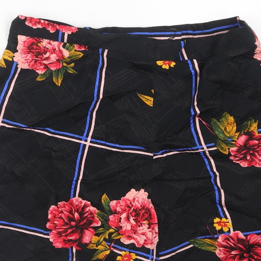 Topshop Womens Black Geometric Viscose Basic Shorts Size 6 Regular Zip