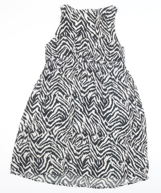H&M Womens Black Animal Print 100% Cotton A-Line Size S V-Neck Pullover - Zebra Print