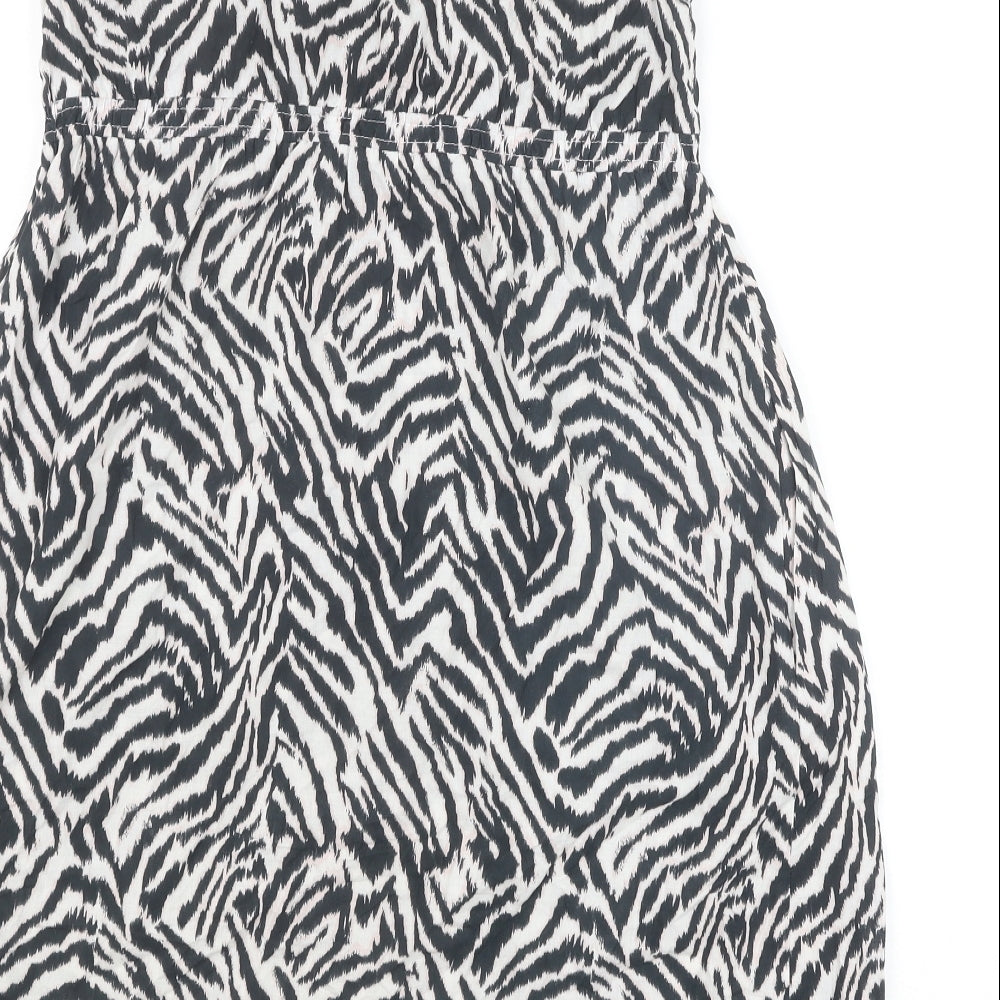 H&M Womens Black Animal Print 100% Cotton A-Line Size S V-Neck Pullover - Zebra Print