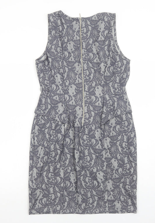 Woolworths Womens Grey Geometric Polyester A-Line Size M Round Neck Zip