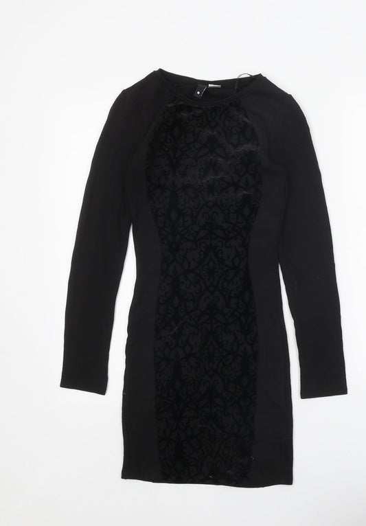 Divided Womens Black Geometric Viscose Bodycon Size 8 Boat Neck Pullover