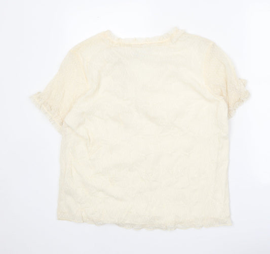 Bonmarché Womens White Polyester Basic T-Shirt Size L V-Neck