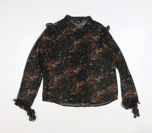Womens UK Size 14 Label Lab Black Basic Button-Up