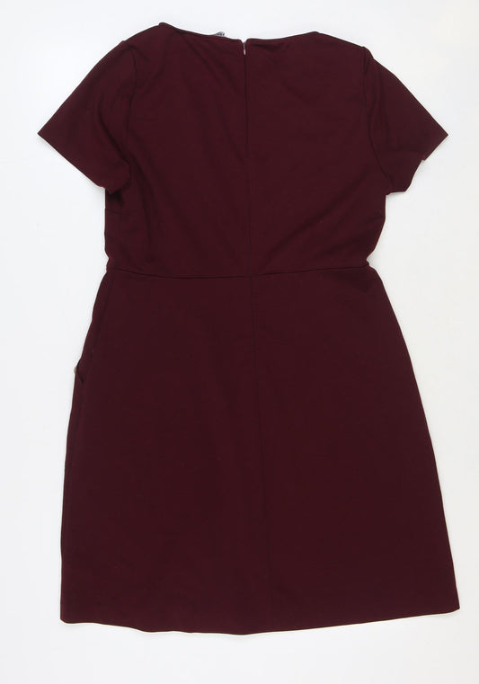 So Fabulous Womens Red Polyester T-Shirt Dress Size 10 Boat Neck Zip