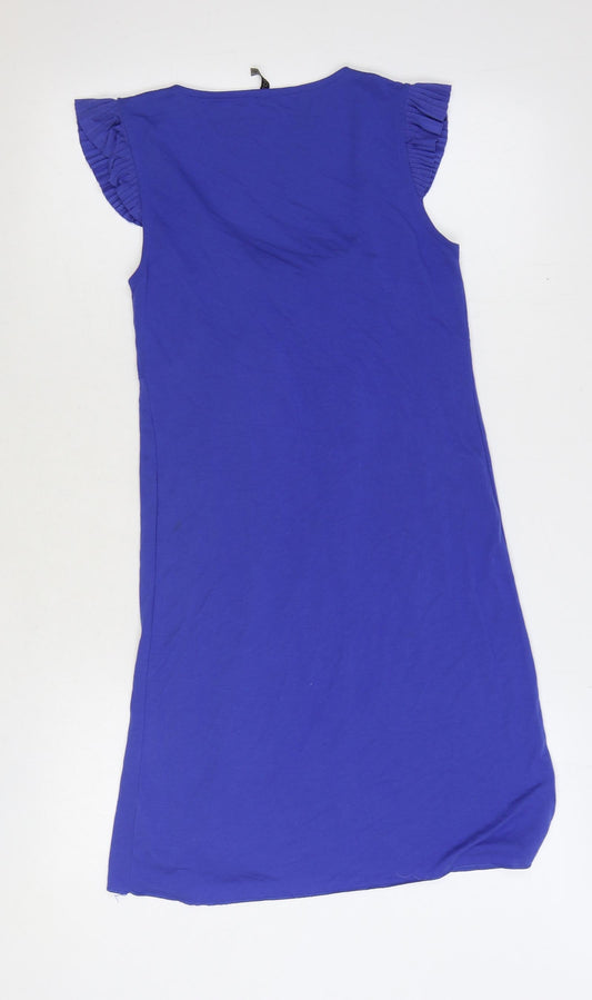 Topshop Womens Blue Polyester Sheath Size 8 Scoop Neck Pullover - Pleat Detail