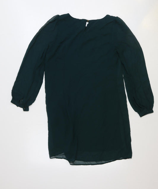 Atmosphere Womens Green Polyester A-Line Size 10 Boat Neck Button