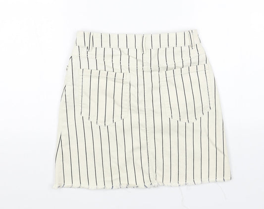 NEXT Womens Beige Striped Cotton Straight & Pencil Skirt Size 8 Zip