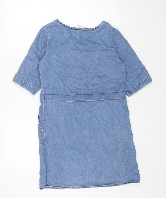 F&F Womens Blue Cotton Shift Size 6 Boat Neck Pullover