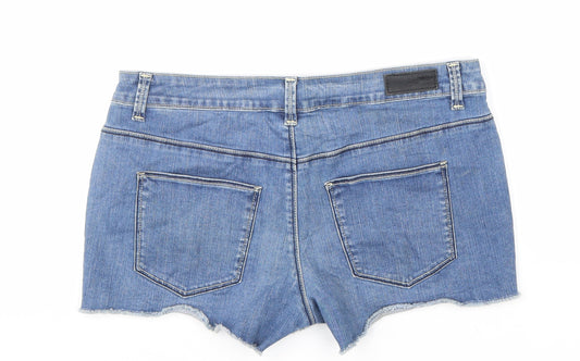 VERO MODA Womens Blue Geometric Cotton Cut-Off Shorts Size 30 L3 in Regular Zip