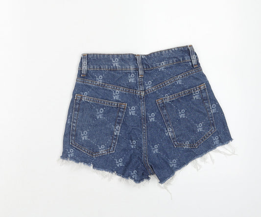 H&M Womens Blue Geometric Cotton Boyfriend Shorts Size 6 Regular Zip